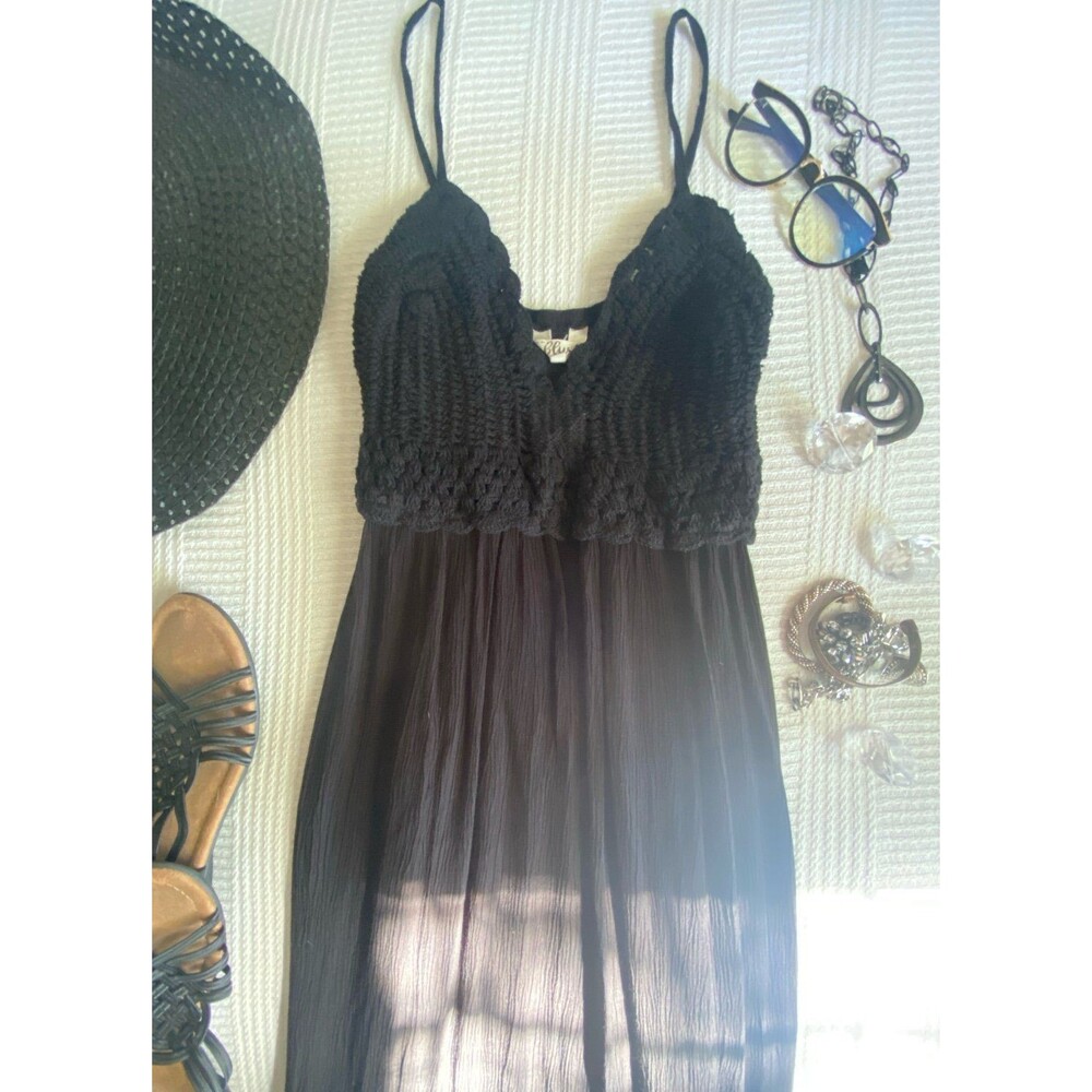 Hint of Blush comfy black flowing crochet top dress midi w/ adjustable straps